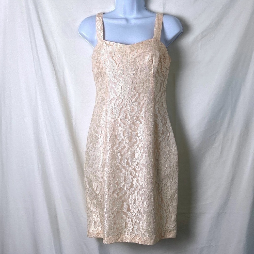 Unbranded Womens Lace Mini Dress Size 4 Champagne Bridal Bachelorette Romantic